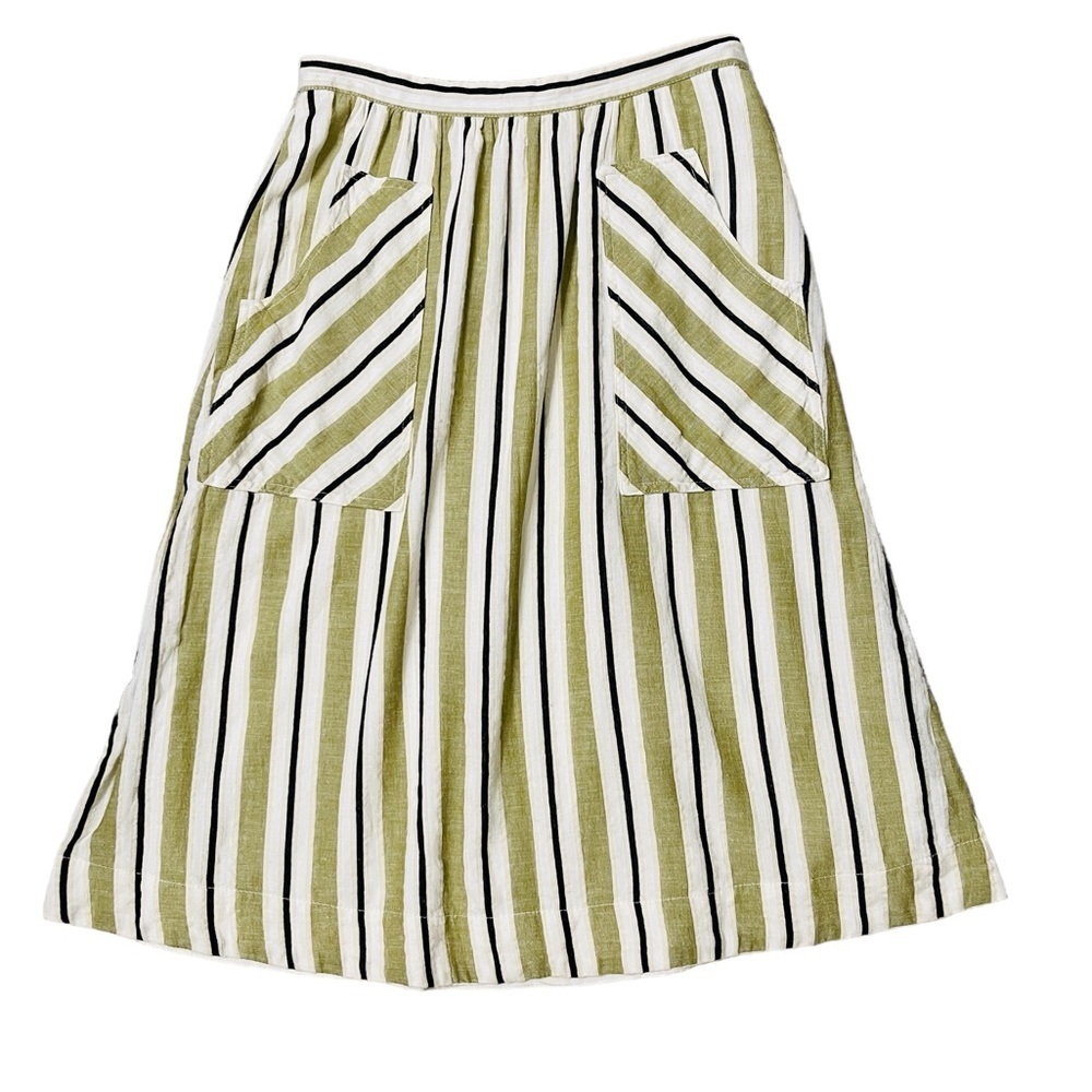 Anthropologie Luria Striped Midi Linen Skirt Green White Size S